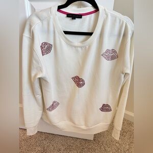 White Sweatshirt with Pink Lip Print
